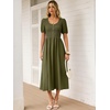 image:imageANRABESS Women Summer Casual Puff Short Sleeve Scoop Neck Smocked Button Up High Waist Flowy Vacation Midi Dresses amp PocketsArmy Green