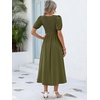 image:imageANRABESS Women Summer Casual Puff Short Sleeve Scoop Neck Smocked Button Up High Waist Flowy Vacation Midi Dresses amp PocketsArmy Green
