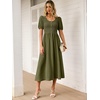 image:imageANRABESS Women Summer Casual Puff Short Sleeve Scoop Neck Smocked Button Up High Waist Flowy Vacation Midi Dresses amp PocketsArmy Green