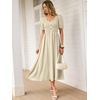 image:imageANRABESS Women Summer Casual Puff Short Sleeve Scoop Neck Smocked Button Up High Waist Flowy Vacation Midi Dresses amp PocketsBeige