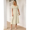 image:imageANRABESS Women Summer Casual Puff Short Sleeve Scoop Neck Smocked Button Up High Waist Flowy Vacation Midi Dresses amp PocketsBeige