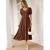 image:imageANRABESS Women Summer Casual Puff Short Sleeve Scoop Neck Smocked Button Up High Waist Flowy Vacation Midi Dresses amp PocketsBrown