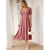 image:imageANRABESS Women Summer Casual Puff Short Sleeve Scoop Neck Smocked Button Up High Waist Flowy Vacation Midi Dresses amp PocketsDusty Rose