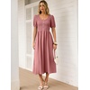 image:imageANRABESS Women Summer Casual Puff Short Sleeve Scoop Neck Smocked Button Up High Waist Flowy Vacation Midi Dresses amp PocketsDusty Rose