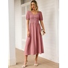 image:imageANRABESS Women Summer Casual Puff Short Sleeve Scoop Neck Smocked Button Up High Waist Flowy Vacation Midi Dresses amp PocketsDusty Rose