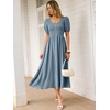 image:imageANRABESS Women Summer Casual Puff Short Sleeve Scoop Neck Smocked Button Up High Waist Flowy Vacation Midi Dresses amp PocketsGrey Blue