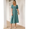 image:imageANRABESS Women Summer Casual Puff Short Sleeve Scoop Neck Smocked Button Up High Waist Flowy Vacation Midi Dresses amp PocketsLake