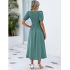 image:imageANRABESS Women Summer Casual Puff Short Sleeve Scoop Neck Smocked Button Up High Waist Flowy Vacation Midi Dresses amp PocketsLake