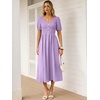 image:imageANRABESS Women Summer Casual Puff Short Sleeve Scoop Neck Smocked Button Up High Waist Flowy Vacation Midi Dresses amp PocketsLight Purple