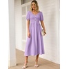 image:imageANRABESS Women Summer Casual Puff Short Sleeve Scoop Neck Smocked Button Up High Waist Flowy Vacation Midi Dresses amp PocketsLight Purple