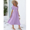 image:imageANRABESS Women Summer Casual Puff Short Sleeve Scoop Neck Smocked Button Up High Waist Flowy Vacation Midi Dresses amp PocketsLight Purple