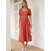 image:imageANRABESS Women Summer Casual Puff Short Sleeve Scoop Neck Smocked Button Up High Waist Flowy Vacation Midi Dresses amp PocketsOrange Red