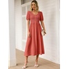 image:imageANRABESS Women Summer Casual Puff Short Sleeve Scoop Neck Smocked Button Up High Waist Flowy Vacation Midi Dresses amp PocketsOrange Red