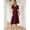 image:imageANRABESS Women Summer Casual Puff Short Sleeve Scoop Neck Smocked Button Up High Waist Flowy Vacation Midi Dresses amp PocketsWine Red