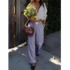 image:imageANRABESS Womens Gingham Ruffle Hem Palazzo Pants  Wide Leg Elastic Waisted With Pockets Vacation Lounge Pajama Plaid Trouser Cute Casual All Seasons WearBlue White Plaid