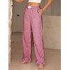 image:imageANRABESS Womens Gingham Ruffle Hem Palazzo Pants  Wide Leg Elastic Waisted With Pockets Vacation Lounge Pajama Plaid Trouser Cute Casual All Seasons WearRed White Plaid