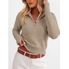 image:imageANRABESS Womens Long Sleeve Quarter Zip Cropped Sweater  V Neck Collared Thumb Holes Soft Ribbed Knit Pullover Top with Leggings Work Business CasualTravelFall Spring TransitionBright Tan