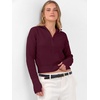 image:imageANRABESS Womens Long Sleeve Quarter Zip Cropped Sweater  V Neck Collared Thumb Holes Soft Ribbed Knit Pullover Top with Leggings Work Business CasualTravelFall Spring TransitionWine Red