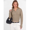 image:imageANRABESS Womens Long Sleeve Quarter Zip Cropped Sweater  V Neck Collared Thumb Holes Soft Ribbed Knit Pullover Top with Leggings Work Business CasualTravelFall Spring TransitionBright Tan