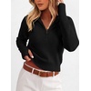 image:imageANRABESS Womens Long Sleeve Quarter Zip Cropped Sweater  V Neck Collared Thumb Holes Soft Ribbed Knit Pullover Top with Leggings Work Business CasualTravelFall Spring TransitionBlack