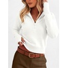 image:imageANRABESS Womens Long Sleeve Quarter Zip Cropped Sweater  V Neck Collared Thumb Holes Soft Ribbed Knit Pullover Top with Leggings Work Business CasualTravelFall Spring TransitionWhite