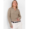 image:imageANRABESS Womens Long Sleeve Quarter Zip Cropped Sweater  V Neck Collared Thumb Holes Soft Ribbed Knit Pullover Top with Leggings Work Business CasualTravelFall Spring TransitionBright Tan