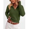image:imageANRABESS Womens Long Sleeve Quarter Zip Cropped Sweater  V Neck Collared Thumb Holes Soft Ribbed Knit Pullover Top with Leggings Work Business CasualTravelFall Spring TransitionArmy Green