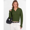 image:imageANRABESS Womens Long Sleeve Quarter Zip Cropped Sweater  V Neck Collared Thumb Holes Soft Ribbed Knit Pullover Top with Leggings Work Business CasualTravelFall Spring TransitionArmy Green