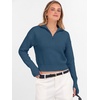 image:imageANRABESS Womens Long Sleeve Quarter Zip Cropped Sweater  V Neck Collared Thumb Holes Soft Ribbed Knit Pullover Top with Leggings Work Business CasualTravelFall Spring TransitionDeep Blue