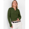 image:imageANRABESS Womens Long Sleeve Quarter Zip Cropped Sweater  V Neck Collared Thumb Holes Soft Ribbed Knit Pullover Top with Leggings Work Business CasualTravelFall Spring TransitionArmy Green