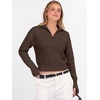 image:imageANRABESS Womens Long Sleeve Quarter Zip Cropped Sweater  V Neck Collared Thumb Holes Soft Ribbed Knit Pullover Top with Leggings Work Business CasualTravelFall Spring TransitionChocola