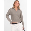 image:imageANRABESS Womens Long Sleeve Quarter Zip Cropped Sweater  V Neck Collared Thumb Holes Soft Ribbed Knit Pullover Top with Leggings Work Business CasualTravelFall Spring TransitionGrey Khaki