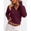 image:imageANRABESS Womens Long Sleeve Quarter Zip Cropped Sweater  V Neck Collared Thumb Holes Soft Ribbed Knit Pullover Top with Leggings Work Business CasualTravelFall Spring TransitionWine Red
