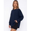 image:imageANRABESS Womens Oversized Sweatshirt Side Slit Pullover  Boat Neck Long Sleeve Soft Cozy lightweight Fabric Lounge Travel Daily Wear Trendy Y2K Style Fall Winter Spring OutfitsNavy Blue