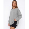 image:imageANRABESS Womens Oversized Sweatshirt Side Slit Pullover  Boat Neck Long Sleeve Soft Cozy lightweight Fabric Lounge Travel Daily Wear Trendy Y2K Style Fall Winter Spring OutfitsLight Grey