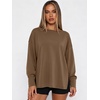 image:imageANRABESS Womens Oversized Sweatshirt Side Slit Pullover  Boat Neck Long Sleeve Soft Cozy lightweight Fabric Lounge Travel Daily Wear Trendy Y2K Style Fall Winter Spring OutfitsCamel