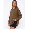 image:imageANRABESS Womens Oversized Sweatshirt Side Slit Pullover  Boat Neck Long Sleeve Soft Cozy lightweight Fabric Lounge Travel Daily Wear Trendy Y2K Style Fall Winter Spring OutfitsCamel