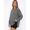 image:imageANRABESS Womens Oversized Sweatshirt Side Slit Pullover  Boat Neck Long Sleeve Soft Cozy lightweight Fabric Lounge Travel Daily Wear Trendy Y2K Style Fall Winter Spring OutfitsGrey