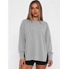 image:imageANRABESS Womens Oversized Sweatshirt Side Slit Pullover  Boat Neck Long Sleeve Soft Cozy lightweight Fabric Lounge Travel Daily Wear Trendy Y2K Style Fall Winter Spring OutfitsLight Grey