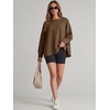 image:imageANRABESS Womens Oversized Sweatshirt Side Slit Pullover  Boat Neck Long Sleeve Soft Cozy lightweight Fabric Lounge Travel Daily Wear Trendy Y2K Style Fall Winter Spring OutfitsCamel