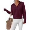 image:imageANRABESS Womens Long Sleeve Quarter Zip Cropped Sweater  V Neck Collared Thumb Holes Soft Ribbed Knit Pullover Top with Leggings Work Business CasualTravelFall Spring TransitionWine Red