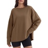 image:imageANRABESS Womens Oversized Sweatshirt Side Slit Pullover  Boat Neck Long Sleeve Soft Cozy lightweight Fabric Lounge Travel Daily Wear Trendy Y2K Style Fall Winter Spring OutfitsCamel