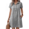 image:imageANRABESS Womens Summer Shirt Dresses  Lightweight Breathable Short Sleeve Button Polo Collar Tshirt Dress Daily Beach Work Outfits Spring Fall ClothesBlack White Stripe