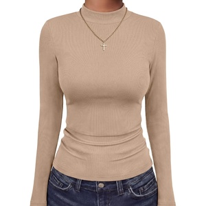 image:imageANRABESS Long Sleeve Shirts for Womens Mock Neck Thermal Tops  Soft Fleece Cozy Ribbed Slim Fitted Undershirt  Casual Basic Layer Outfits DailyampGoing OutampOffice Tee Fall Winter ClothesKhaki