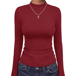 image:imageANRABESS Long Sleeve Shirts for Womens Mock Neck Thermal Tops  Soft Fleece Cozy Ribbed Slim Fitted Undershirt  Casual Basic Layer Outfits DailyampGoing OutampOffice Tee Fall Winter ClothesRed