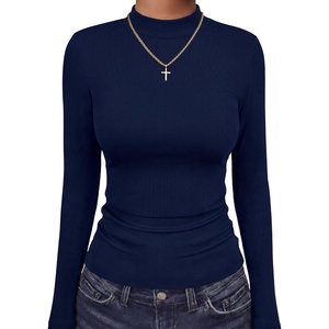 image:imageANRABESS Long Sleeve Shirts for Womens Mock Neck Thermal Tops  Soft Fleece Cozy Ribbed Slim Fitted Undershirt  Casual Basic Layer Outfits DailyampGoing OutampOffice Tee Fall Winter ClothesNavy Blue