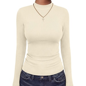image:imageANRABESS Long Sleeve Shirts for Womens Mock Neck Thermal Tops  Soft Fleece Cozy Ribbed Slim Fitted Undershirt  Casual Basic Layer Outfits DailyampGoing OutampOffice Tee Fall Winter ClothesBeige