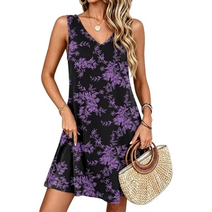 image:imageANRABESS Summer Dress for WomenV Neck Sleeveless SundressLoose FitSoft Travel Vacation OutfitsCute Beach Cover Up ClothesBlack Purple Floral