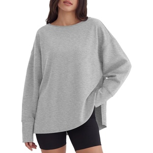 image:imageANRABESS Womens Oversized Sweatshirt Side Slit Pullover  Boat Neck Long Sleeve Soft Cozy lightweight Fabric Lounge Travel Daily Wear Trendy Y2K Style Fall Winter Spring OutfitsLight Grey