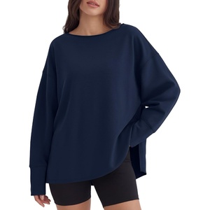 image:imageANRABESS Womens Oversized Sweatshirt Side Slit Pullover  Boat Neck Long Sleeve Soft Cozy lightweight Fabric Lounge Travel Daily Wear Trendy Y2K Style Fall Winter Spring OutfitsNavy Blue